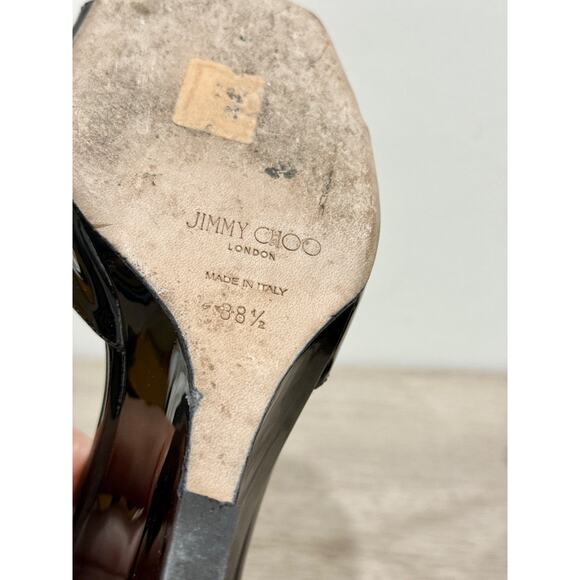 Jimmy Choo Brien 85 Patent Leather Wedge Heel Sandals Black Women's EU 38.5 - Picture 7 of 7